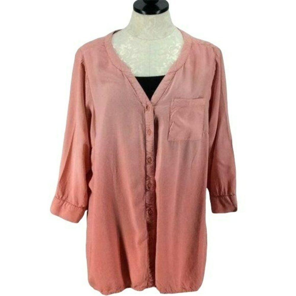 Avenue Blouse Pink Ombre High Low Button Down Size 14/16